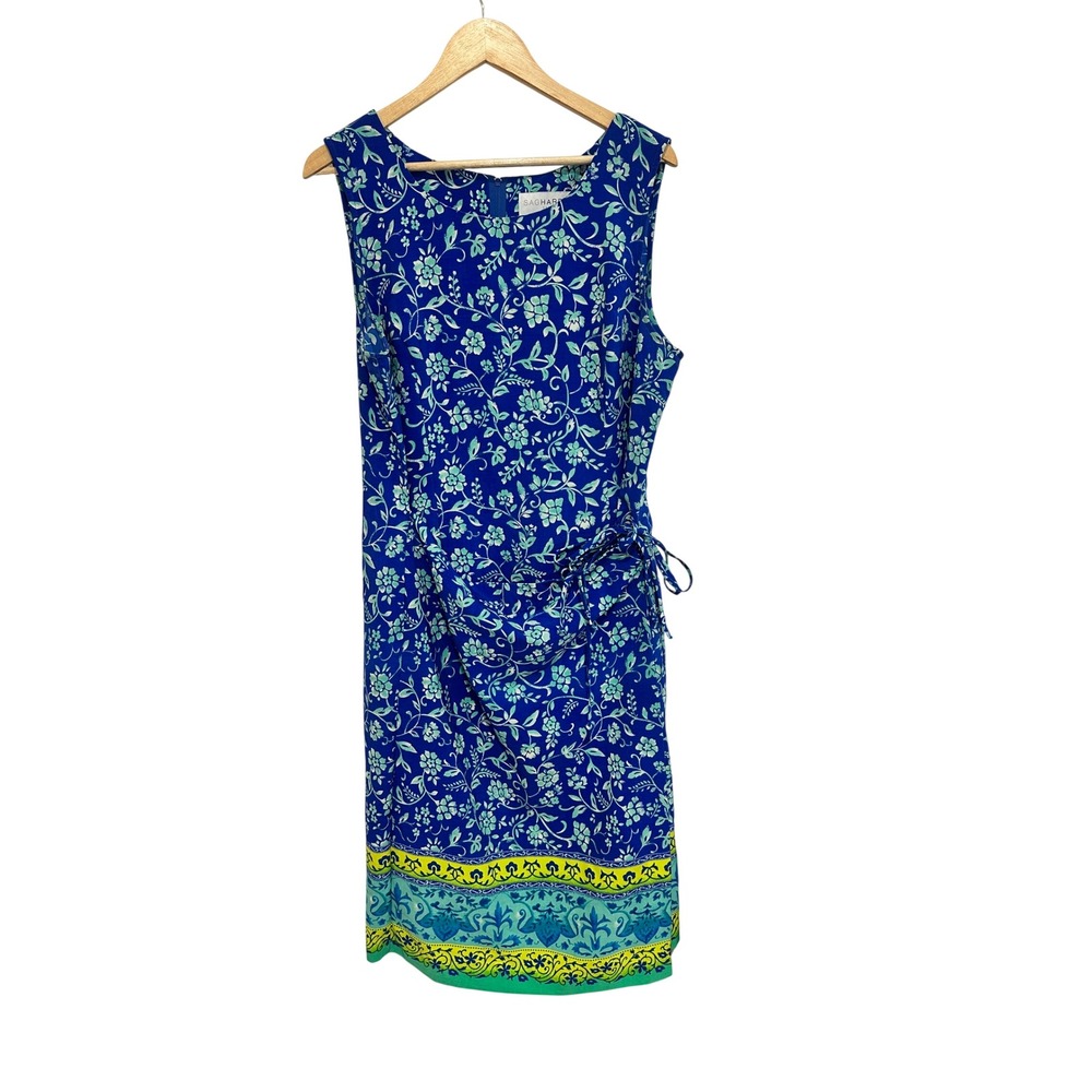 Sag Harbor Dress Womens 18 Blue Floral Faux Wrap Sleeveless Sheath Garden Party